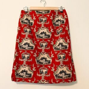 Talbots Red Tan Toile 100% Cotton Pencil Skirt Size 8